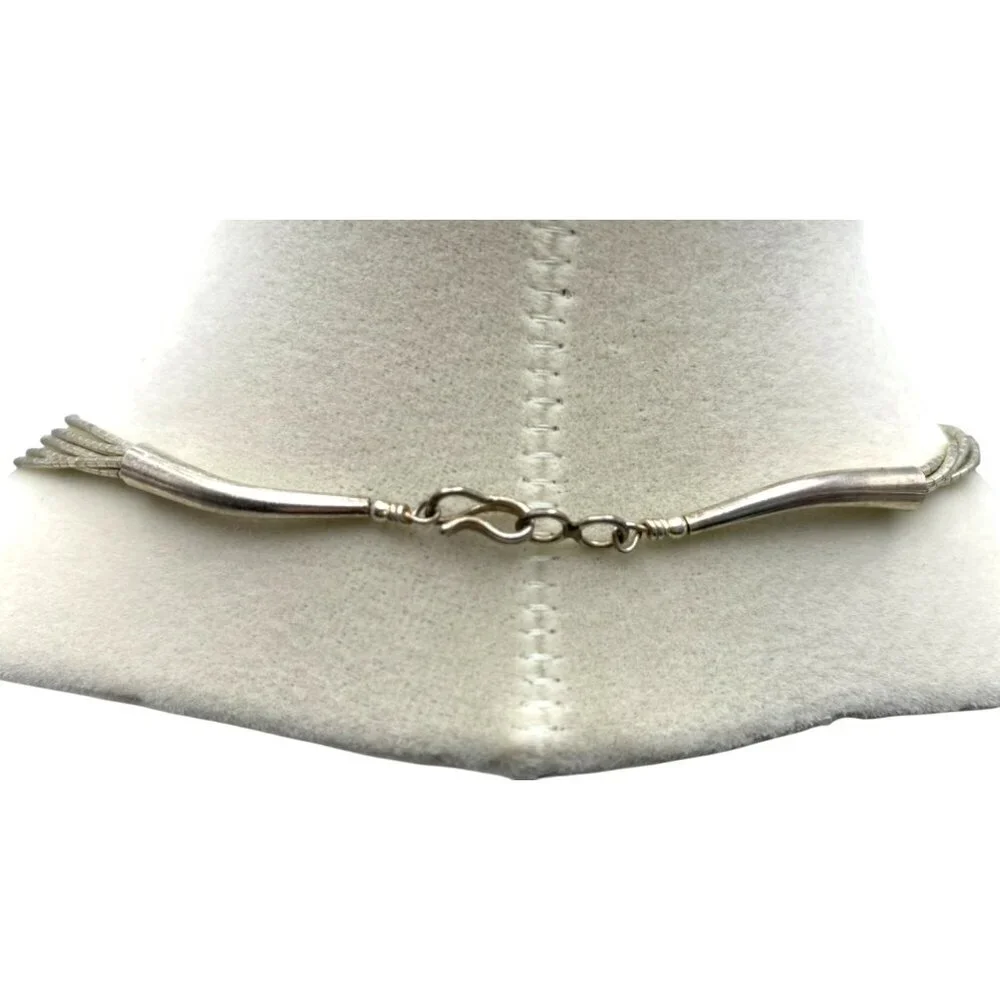 Native American Liquid Silver Woven Turquoise Beaded Necklace 18" Vintage 17.4g - Picture 7 of 9